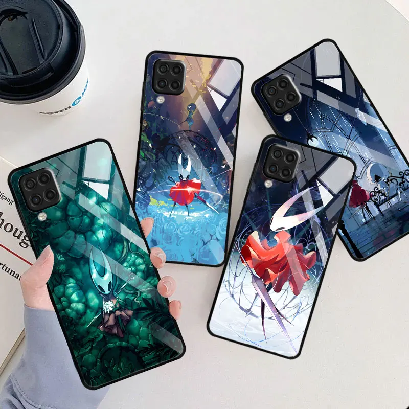 Tempered Glass Case for Samsung Galaxy A07 A50 A06 A10 A20s A03 Core A7 A70 A04s A50s Black Phone Cover Hollow Knight Silksong