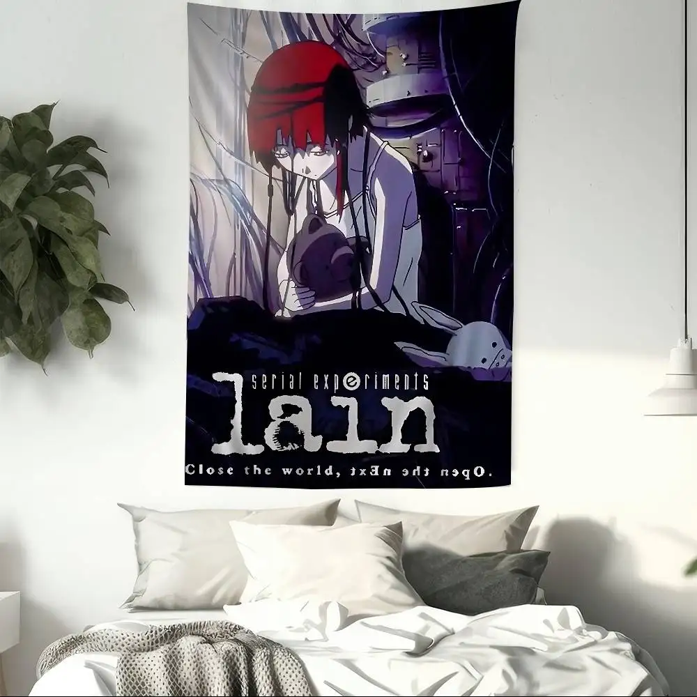 التجارب التسلسلية Lain الكرتون أنيمي نسيج الهبي زهرة جدار السجاد النوم ديكور رخيصة الهبي الجدار الشنق