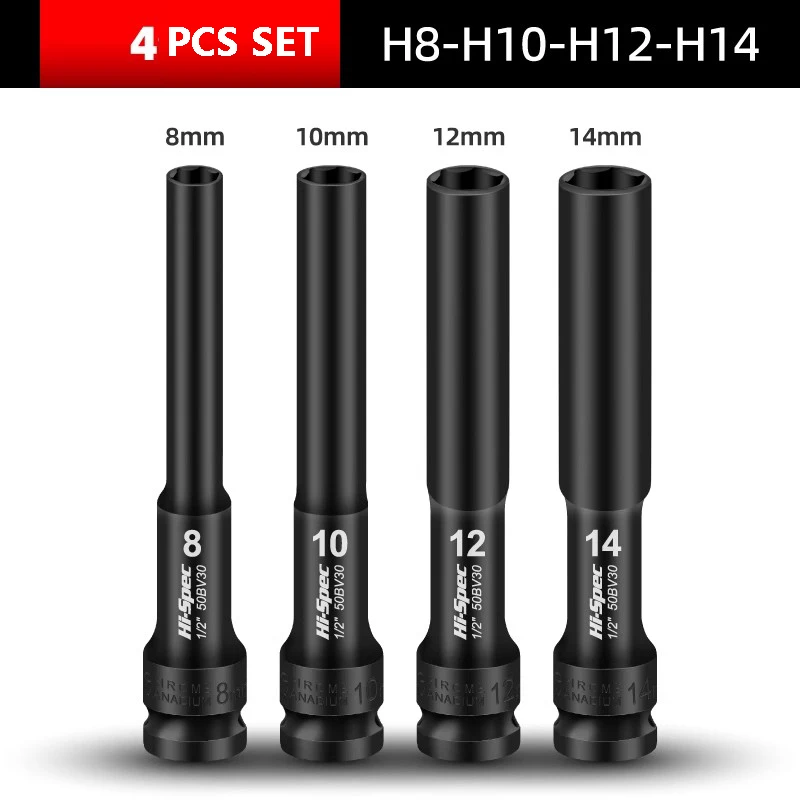 

Hi-Spec 4pc 1/2" Wall Socket Set Drive Wrench Spanner Converter Workshop Equipment Hex Socket Head Socket Wrenches