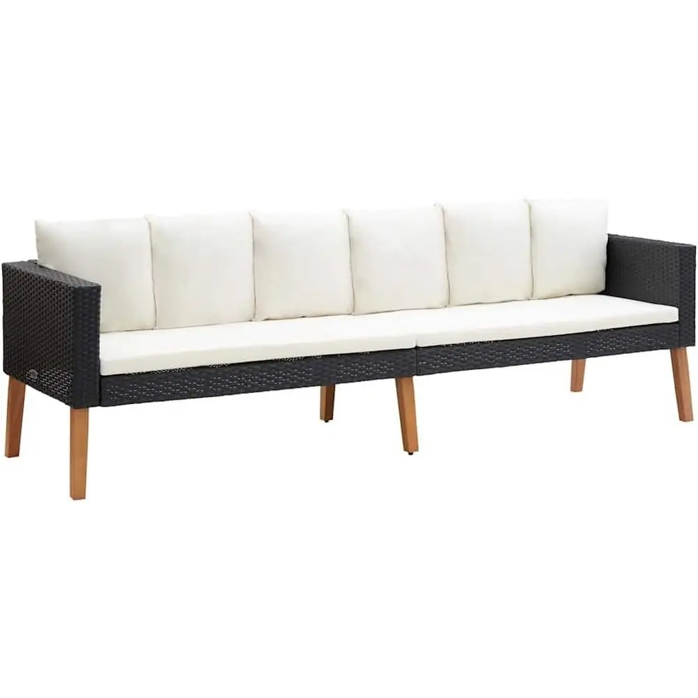 

3-Seater Cushioned Patio Sofa, Wicker Furniture for Outdoor or Garden, Rustic Black PE Rattan