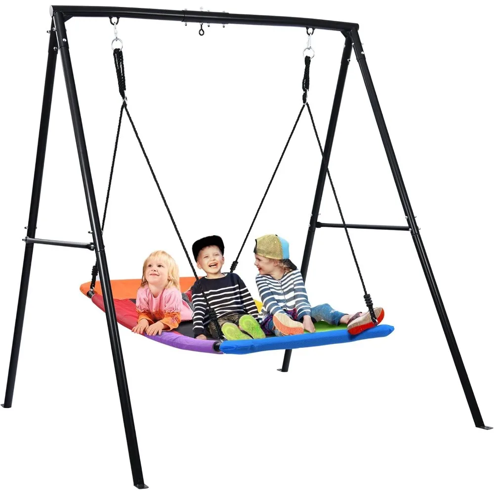 

Swing Sets for Backyard, 440lbs Heavy Duty A-Frame Metal Swing Stand with 60" Large Platform Swing for Outdoor Playground Park