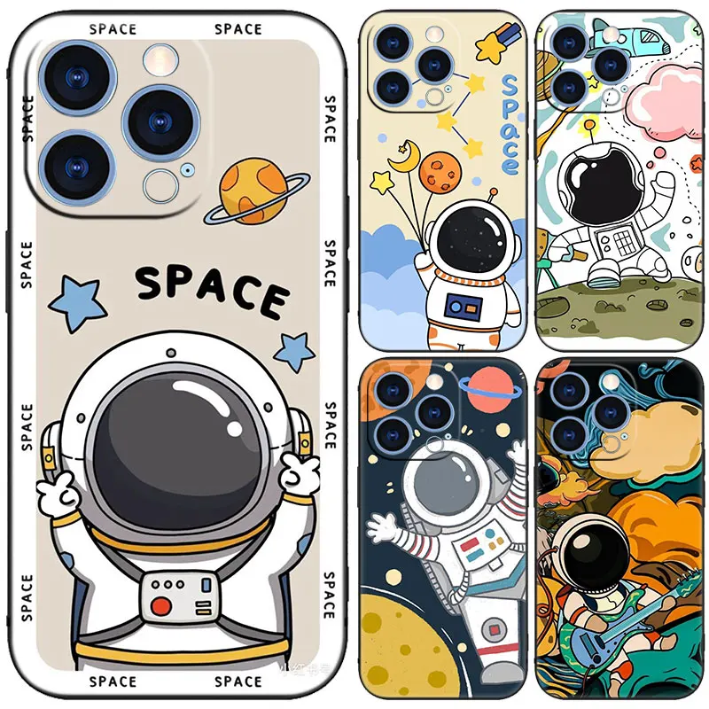 Cartoon Space Astronaut Black Phone Case For Honor 200 90 Lite X7B X6 X8B X6A X6S X7A X8A X9A X9B X5 Plus 70 20Pro 10Lite Cover