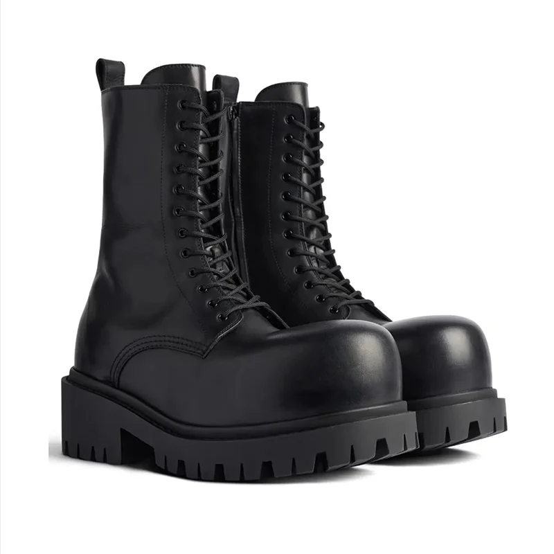 

Мужские черные ботинки на толстой подошве со шнуровкой, мужские высокие сапоги с большим носком