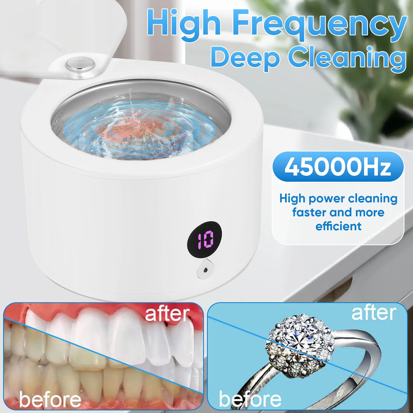 Mini 150ML Ultrasonic Dentures Cleaner 45kHZ Vibration Sonic Cleaning Machine 4-Speed Adjustment Mode CleanFalse Teeth Retainer
