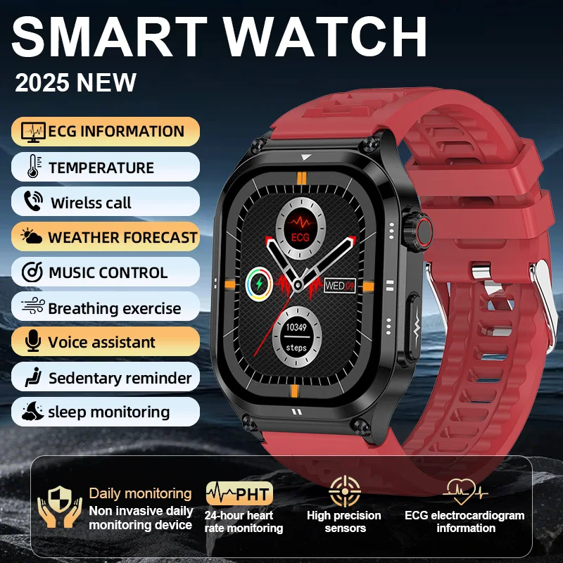 

LIGE 2025 Health Smartwatch New 2.04" AMOLED ECG Blood Oxygen Heart Rate Monitor Full Screen Touch IP68 Waterproof Smart Watch