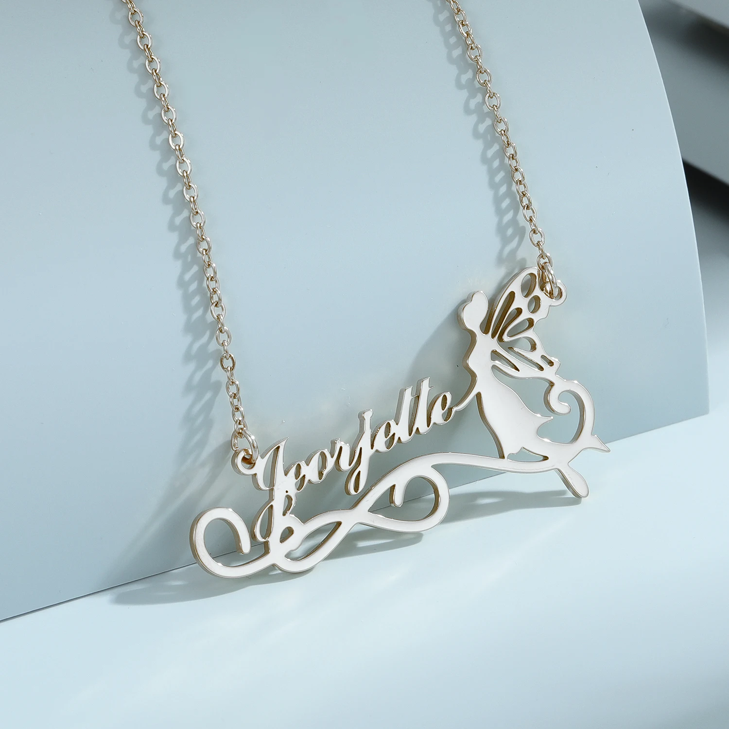 QIAMNI Personalized Fashion Fairy Name Necklace Stainless Steel Beauty Angel Chain Pendant Femme Choker Jewelry Christmas Gifts