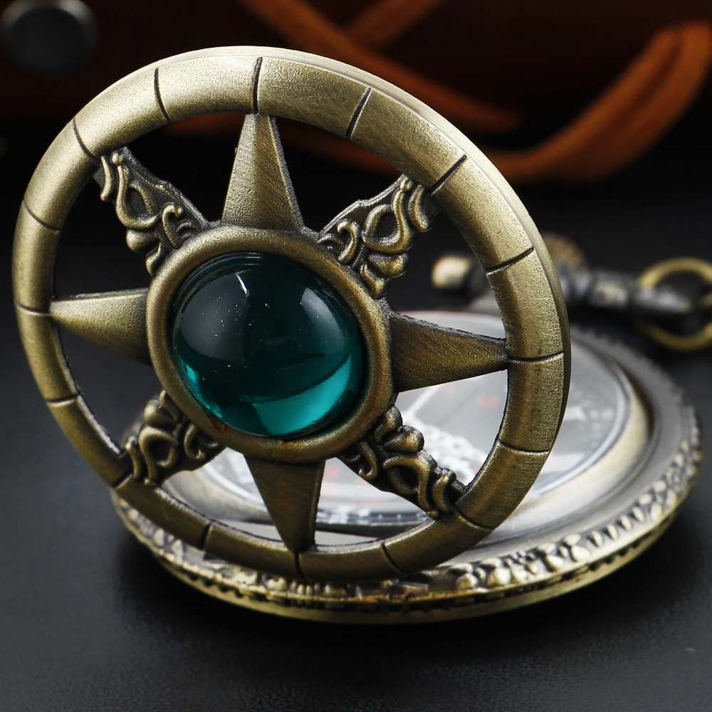 New Magic Emerald Hollow Star Quartz Pocket Watch Vintage Gentleman Necklace Pendant Fashion Accessories Clock