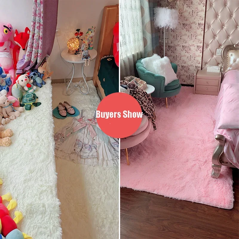 Alfombra rosa para niñas, alfombra suave peluda para niños, decoración para sala de estar, felpudo para adolescentes, alfombras mullidas rojas