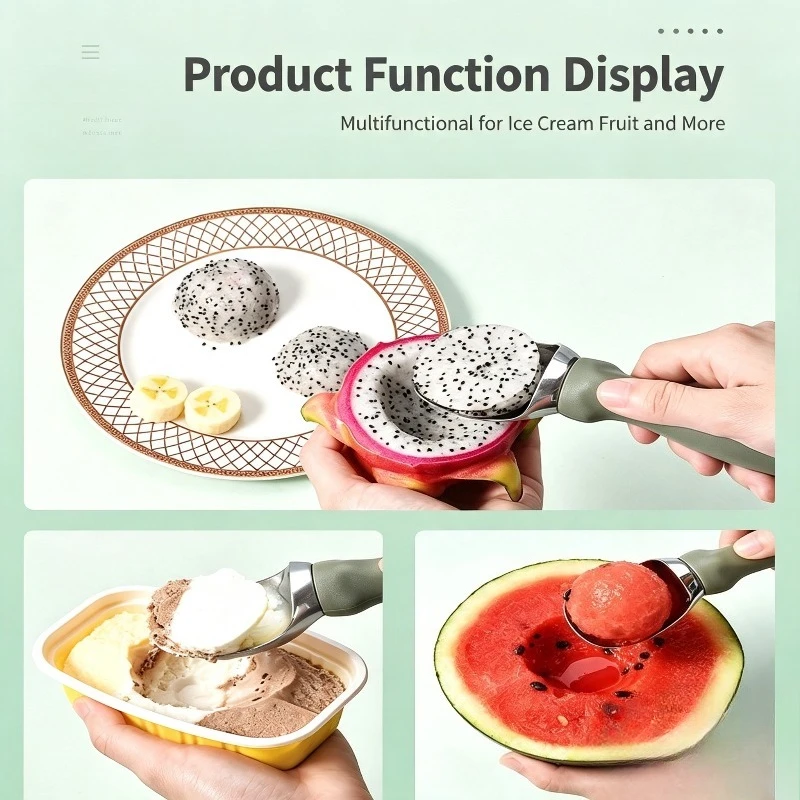 Thickened Ice Cream Scoop Multifunctional Fruit Watermelon Melon Baller with Lid Opener