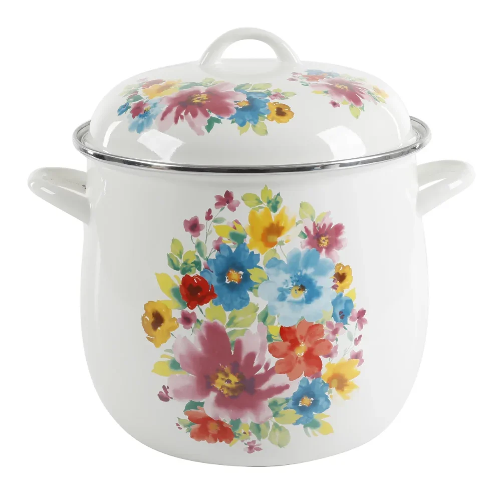 Breezy Blossom Esmalte Em Aço Stock Pot, 12-Quart