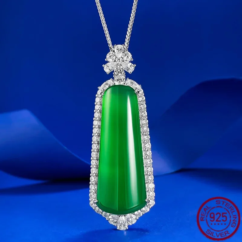 New S925 Silver Inlaid Jade Emperor Green Step by Step Ascending Pendant Green Jade Marrow Necklace Adjustable marry Jewelry