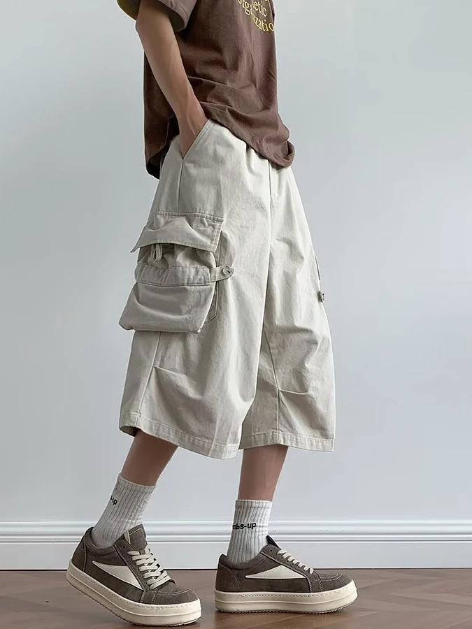 

Мужские рабочие брюки из чистого хлопка, летние тонкие американские модные брюки с несколькими карманами на семь футов, повседневные брюки для верхней одежды