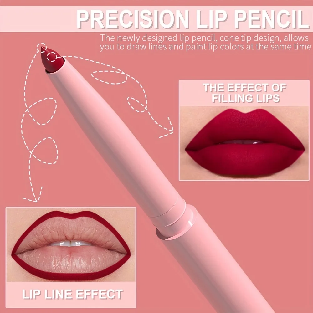 12PCS Matte Lipliner Waterproof, Durable, Easy To Color, Not Easy To Take Off Makeup, Lip Makeup Suitable For Girls' Holiday Gif
