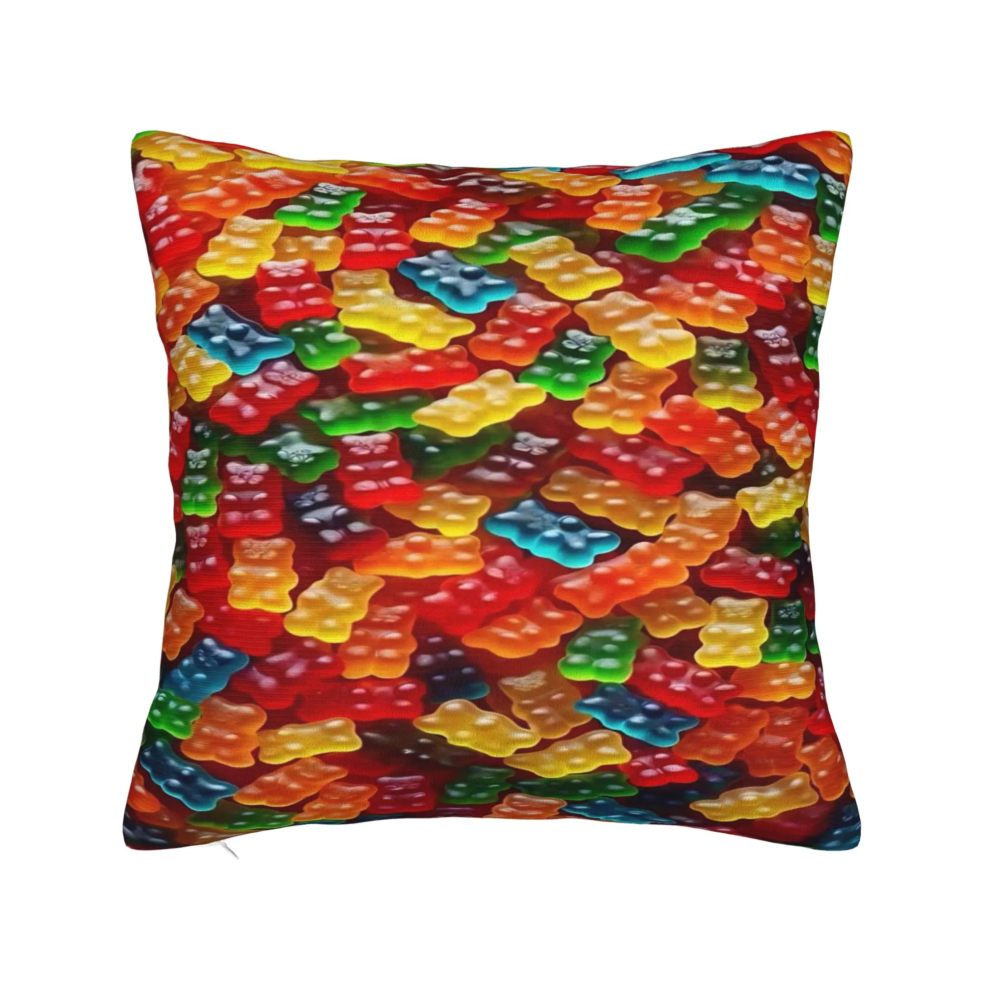 Sweet Gummy Bear Pattern Pillow Case Colorful Candy   Comfy Pillow Cover For Living Room Sofa Retro Trendy Pillowcases
