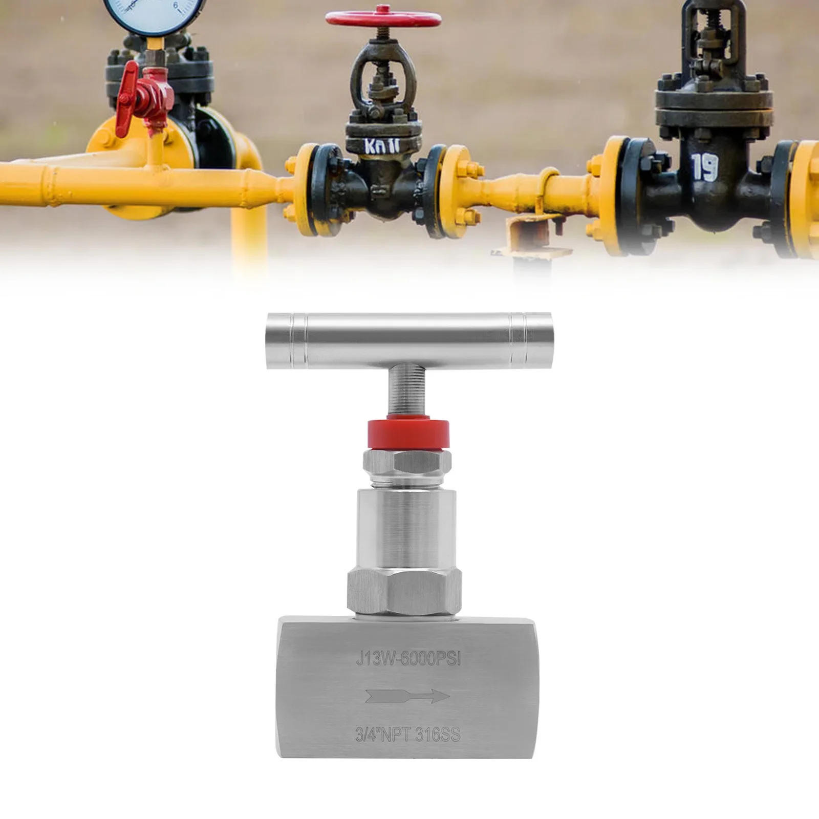 Válvula de agulha reta de aço inoxidável 316 de 3/4 "npt, válvula de controle de fluxo hidráulico de rosca à prova de vazamento para tubulação e regulação de fluido