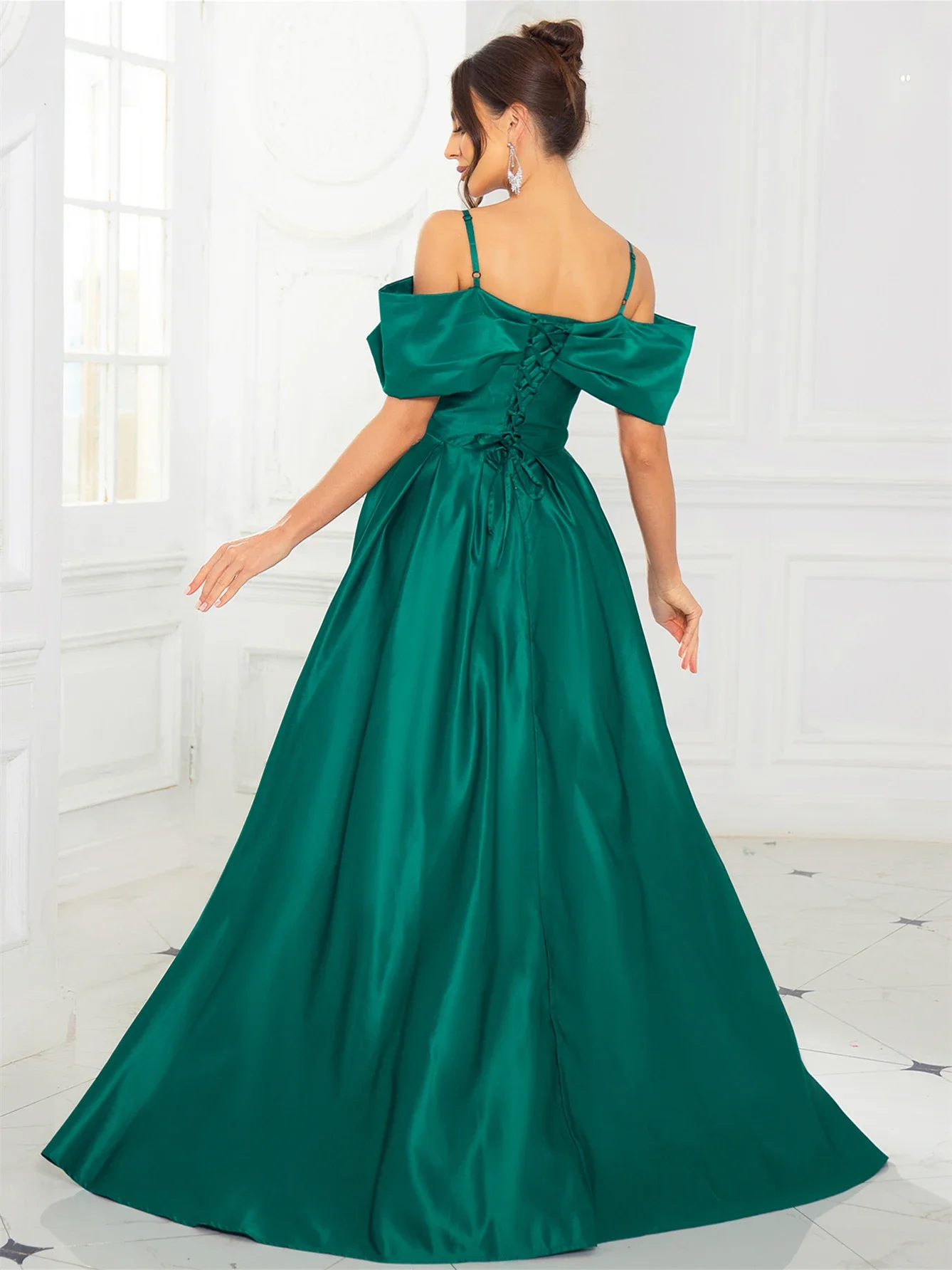 Robe de Soirée en Satin Vert, Ligne A, Longueur au Sol, Élégante, pour Demoiselle d'Honneur