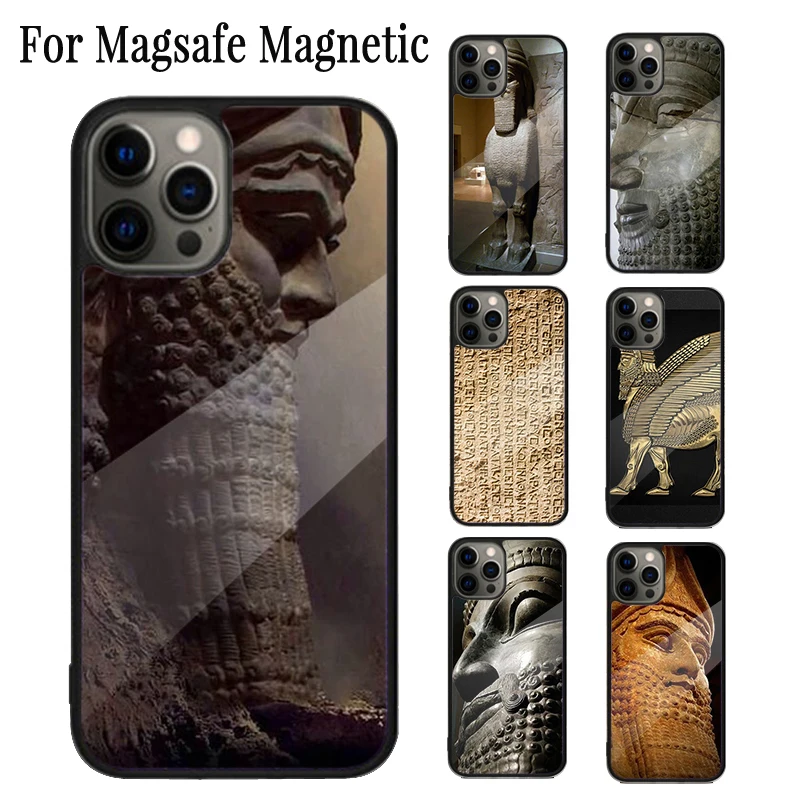 Lamassu Assyrian Mesopotamian Magnetic Phone Case Coque For iPhone 16 15 14 Plus 13 12 11 Pro Max Magsafe Wireless Cover