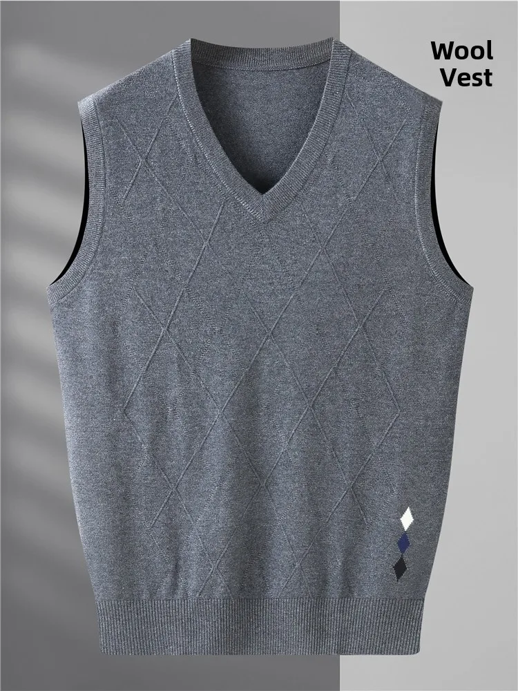 

Мужской вязаный жилет свободного кроя с V-образным вырезом, осенне-весенний, больших размеров, модный городской стиль, смесь полиэстера, акрила, нейлона и шерсти