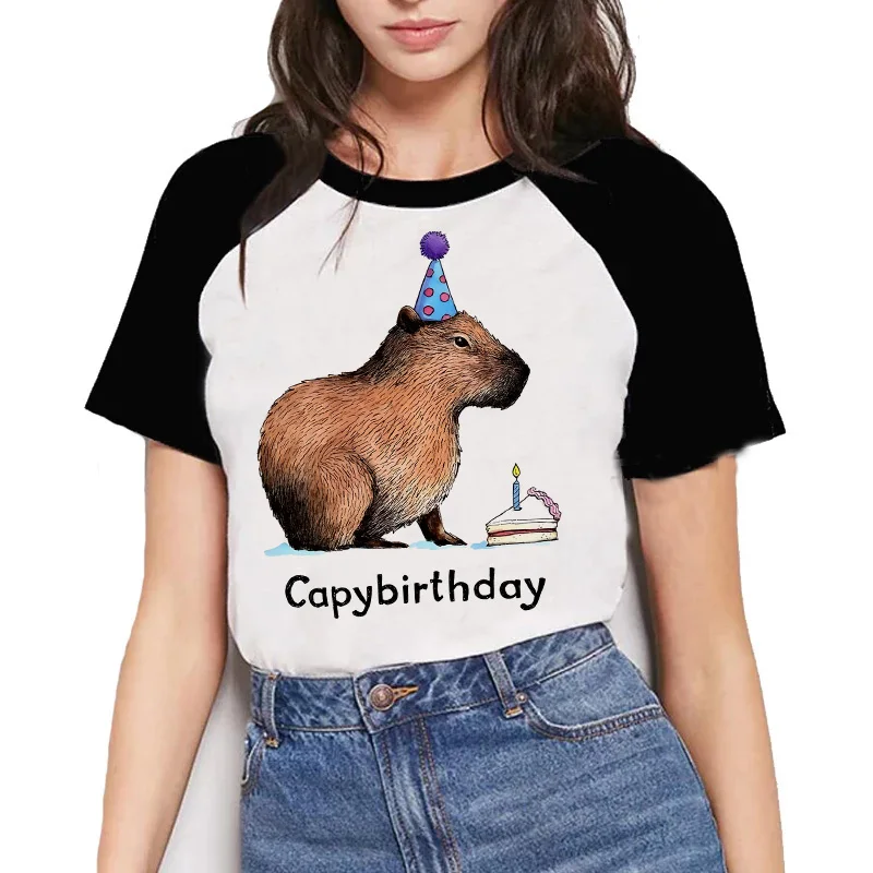 Capybara T Shirt Women Kawaii Tops T-shirt Funny Capibara Fashion Harajuku Tees Tshirt Female Clothes Fashion kawaii Y2k 90s