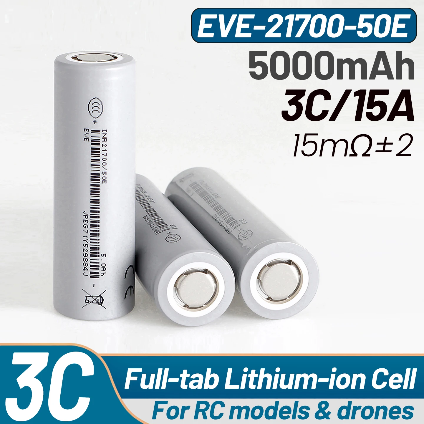 

Аккумулятор EVE 21700-50E 5000 мАч 15А 3C Li-ion для радиоуправляемых дронов, электровелосипедов и электроинструментов
