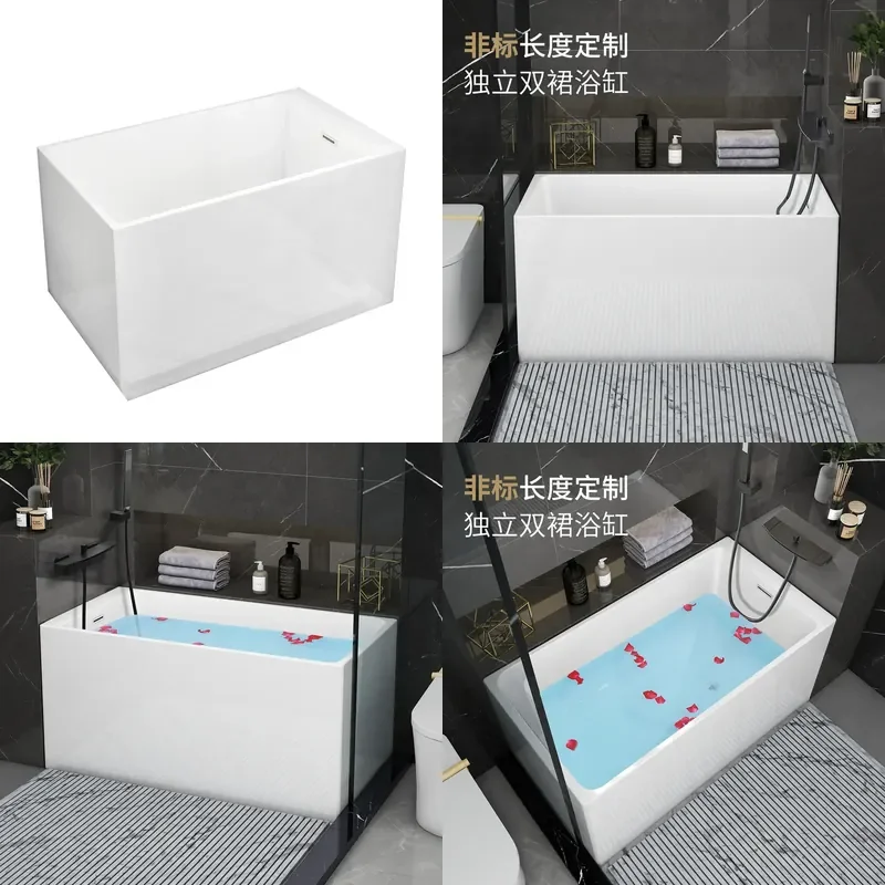 Custom Length Deep Soaking Mini Bathtub Space Saving Wall Mounted Japanese Style Small Tub for Compact Bathroom