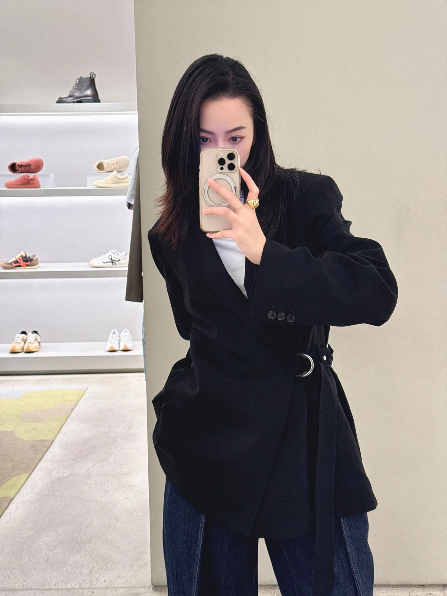 

Ele Bla Suit Jaet Women's Spring 2026 Waist-Cinching Slimming Sli Top Commute Sle Long Sve Button Closure