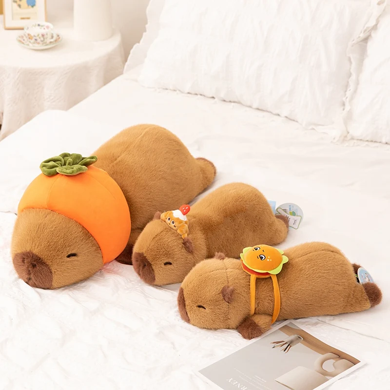 Fluffy Capybara Plush Doll Kawaii Capybara With Hamburger Bread Stuffed Toy Simulation Stuffed Animals Birthday Gift Home Decor