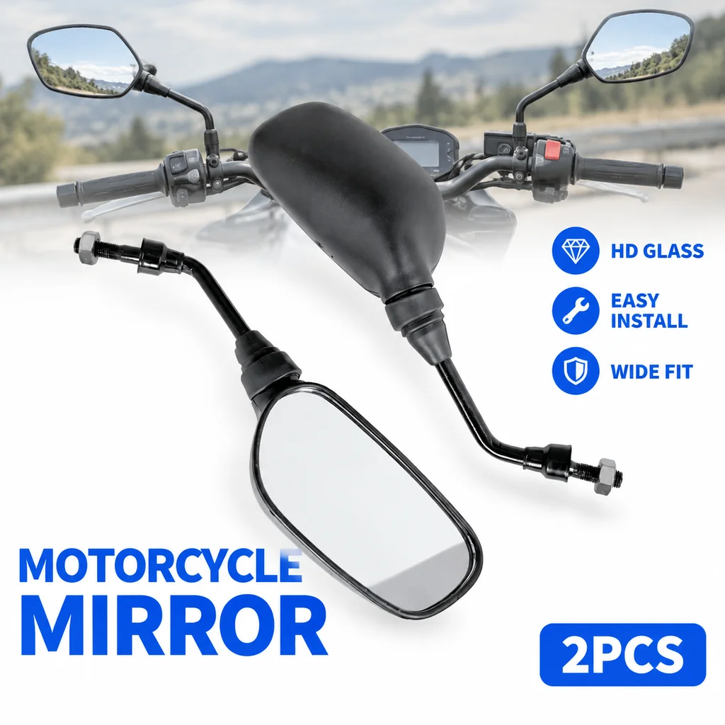 2Pcs 10mm Universal Motorcycle Handlebar Rearview Side Mirrors Adjustable for Electric Scooter E-Bike Moped Black
