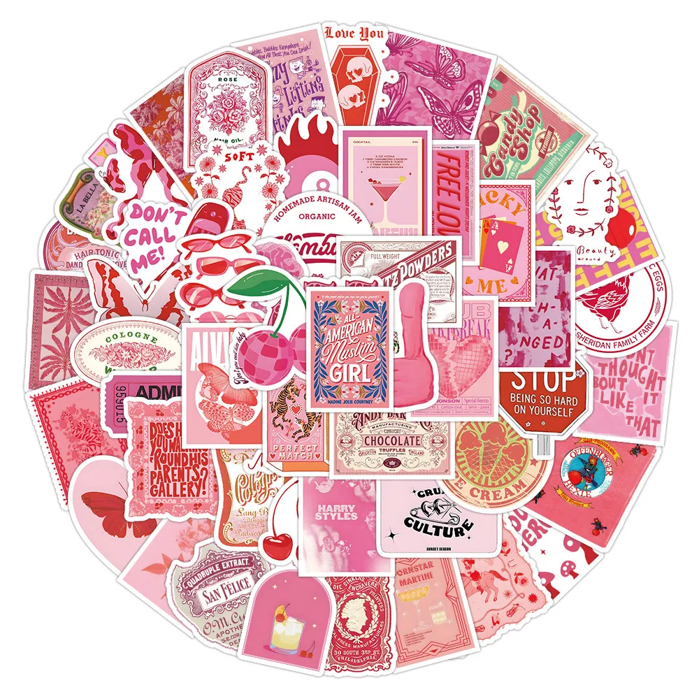 63PCS Pink Vintage Stickers - Retro Sweetness Decor for Notebooks, Phones & DIY Projects AnimeWorlds Store