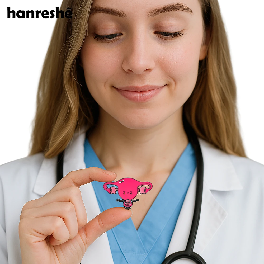 Hanreshe Womb Uterus Enamel Pin Lovely Medical Gynecological Feminist Brooch Jewelry Lapel Backpack Badge for Women Girls