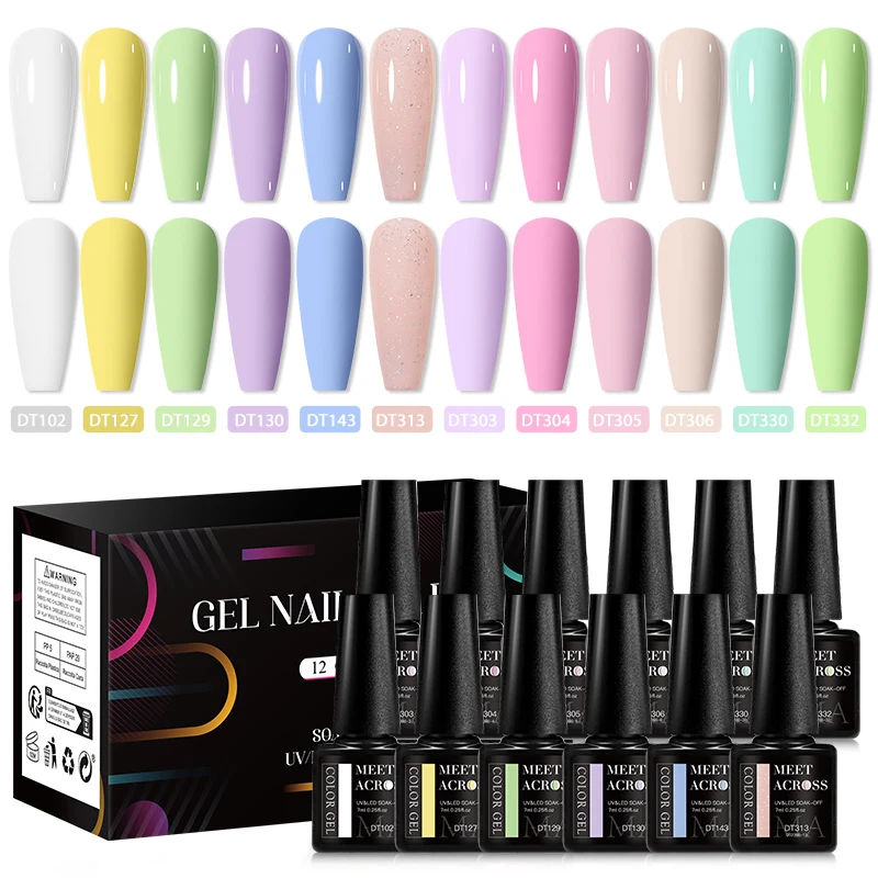 MEET ACROSS 12Pcs/Set Coffee Color Gel Nail Polish Set Grey Brown Nail Art Soak Off UV LED Gel Polish Kit for Nails Manicure DIY