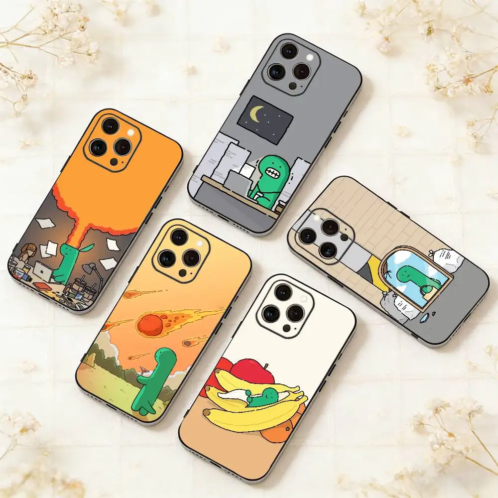 

JOGUMAN Studio Dinosaur Cut Phone Case For iPhone 17,16,15,14,13,12,11 Plus,Pro Max,XS,Soft Silicone Black Cover
