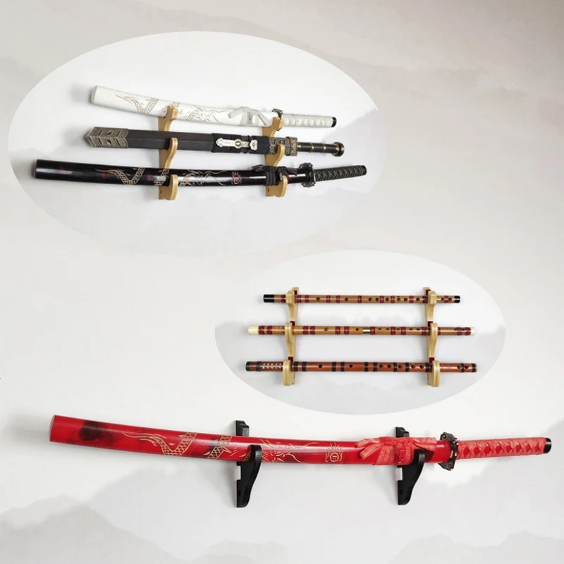 2pcs Cosplay Wand Sword For Samurai Rack Adjustable Display Racks Wall Mounted Wooden Sword Stand Holder Hanger Knife - view 5