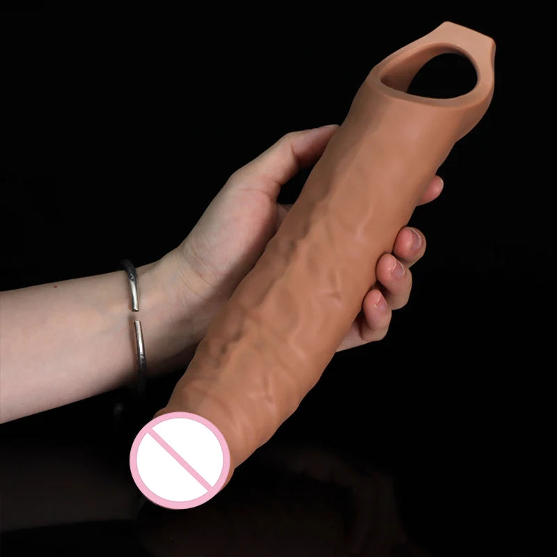 PVC Super Realistic Condom Reusable Penis Sleeve Male Extender Dildo Enhancer Enlargement Condom Erection Delay Sex Toys For Men