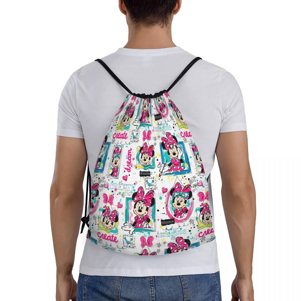 Fumetti personalizzati Minnie Mouse borse con coulisse donna uomo sport portatili palestra Sackpack zaini per l\'allenamento dei cartoni animati