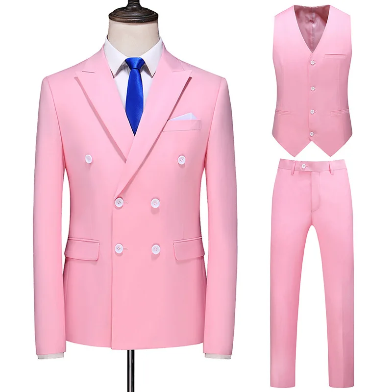 B2Men's hollowed out suit set di tre pezzi con doppio petto tinta unita sposo e groomsman abito da sposa set