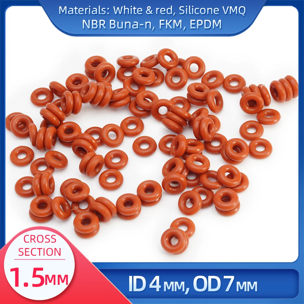 

O Ring CS 1.5mm ID 4mm OD 7 mm Material With Silicone VMQ NBR FKM EPDM ORing Seal Gasket