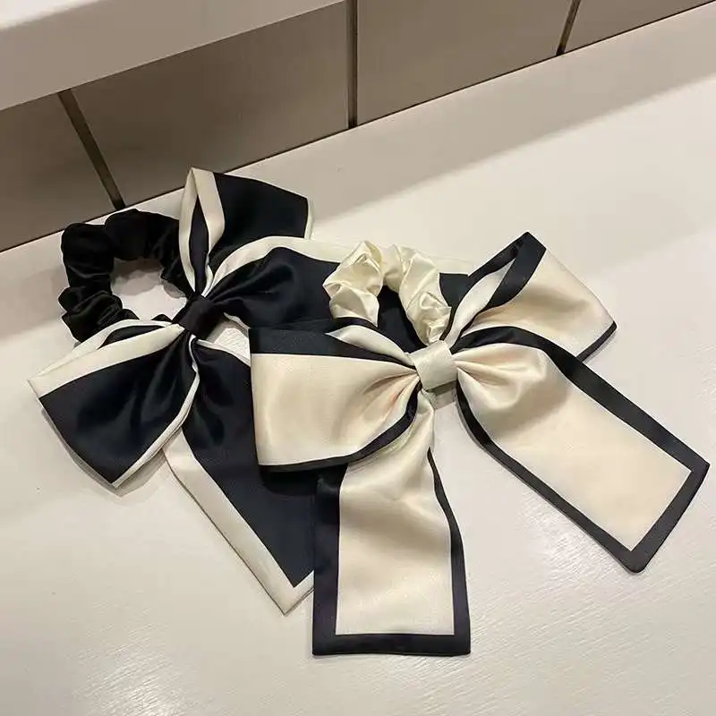 1Pcs Fashion Solid Bow Ribbon Tassel Hair Scrunchies Elastic Hair Bands For Women Girls Party Ponytail Headwear Hair Accessories