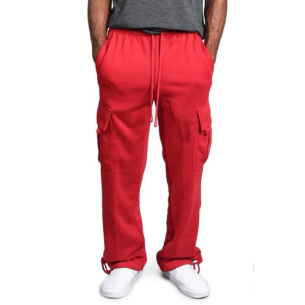 Men's Casual All-In-One Multi-Pocket Loose Straight Leg Overalls Outdoor Sports Camping Travel Solid Color Pants