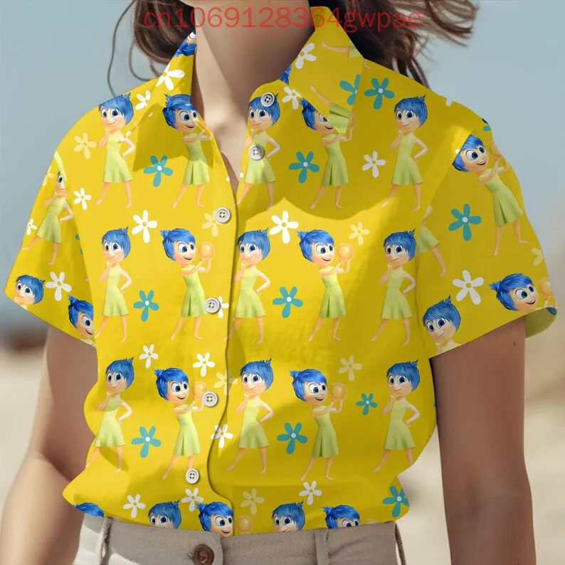 Disney Tropical Inside Out Men Women Hawaiian Shirt Cartoon Characters Kids Shirt Summer Trip All Over Print Button Up Shirt