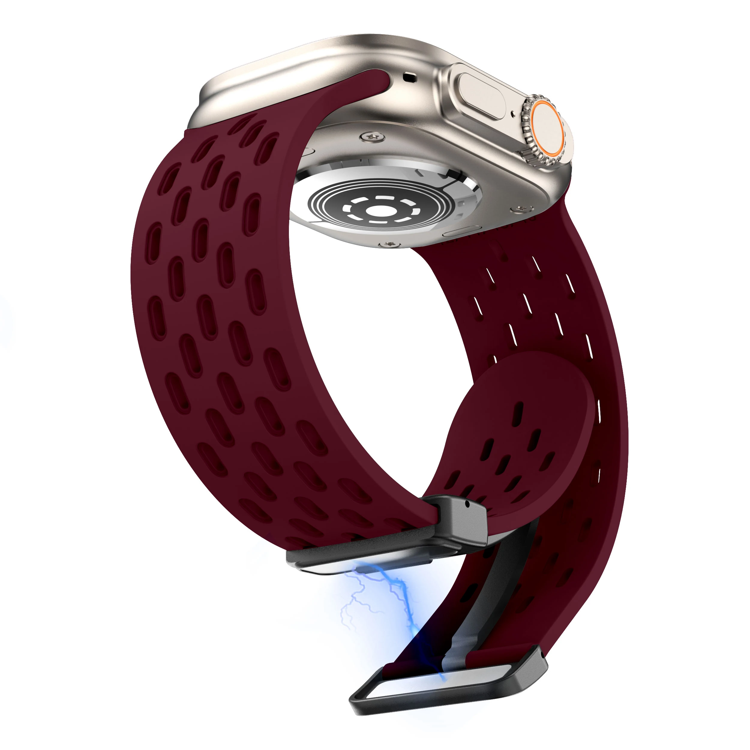 Strap for Apple Watch Band Series 4 5 6 Wine Red Magnetic Foldable Clasp Watchband for Apple Watch Band 49mm 45mm 44mm 42mm