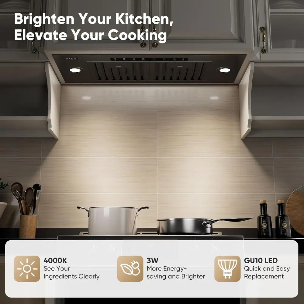 ビルトイン/インサートレンジフード 980 CFM、ダクト式/ダクトレス変換可能、ステンレス製キッチン換気フード、4段階風量調節、ジェスチャーセンサー付き