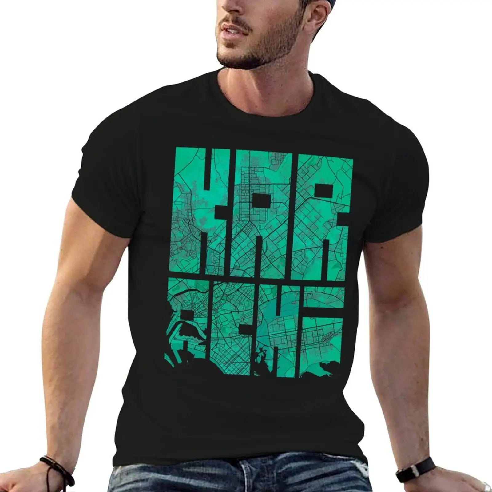 Karachi City Map of Pakistan - Watercolor T-Shirt plus size tops quick drying t shirt men 100℅ cotton