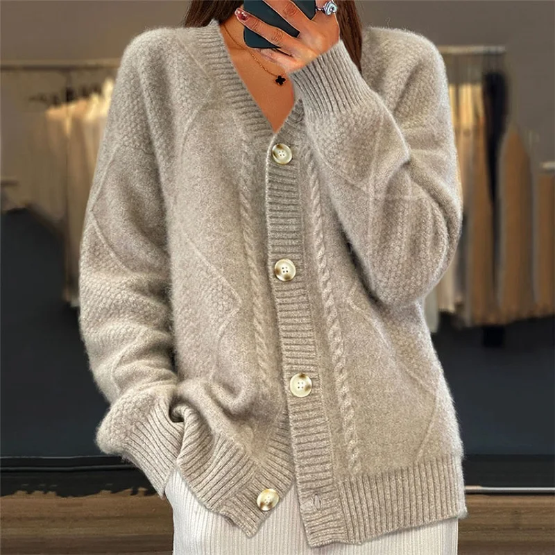 Autumn Elegant V Neck Single Breasted Sweaters Women Casual Solid Knitwear Tops Cardiagn Winter Long Sleeve Warm Jumper Harajuku