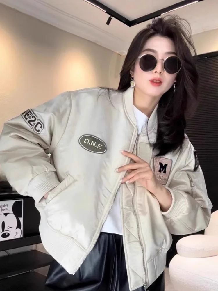 American Sle Ladies Baseball Jaet Flight Coat Spor ort Outerwear Trendy Brand Vintage Stand Collar Spring Autumn