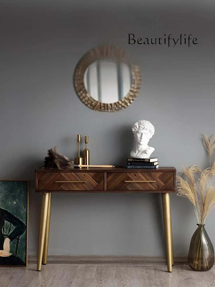 Entrance table case Several retro side cabinets Modern simple solid wood light luxury narrow entrance cabinet