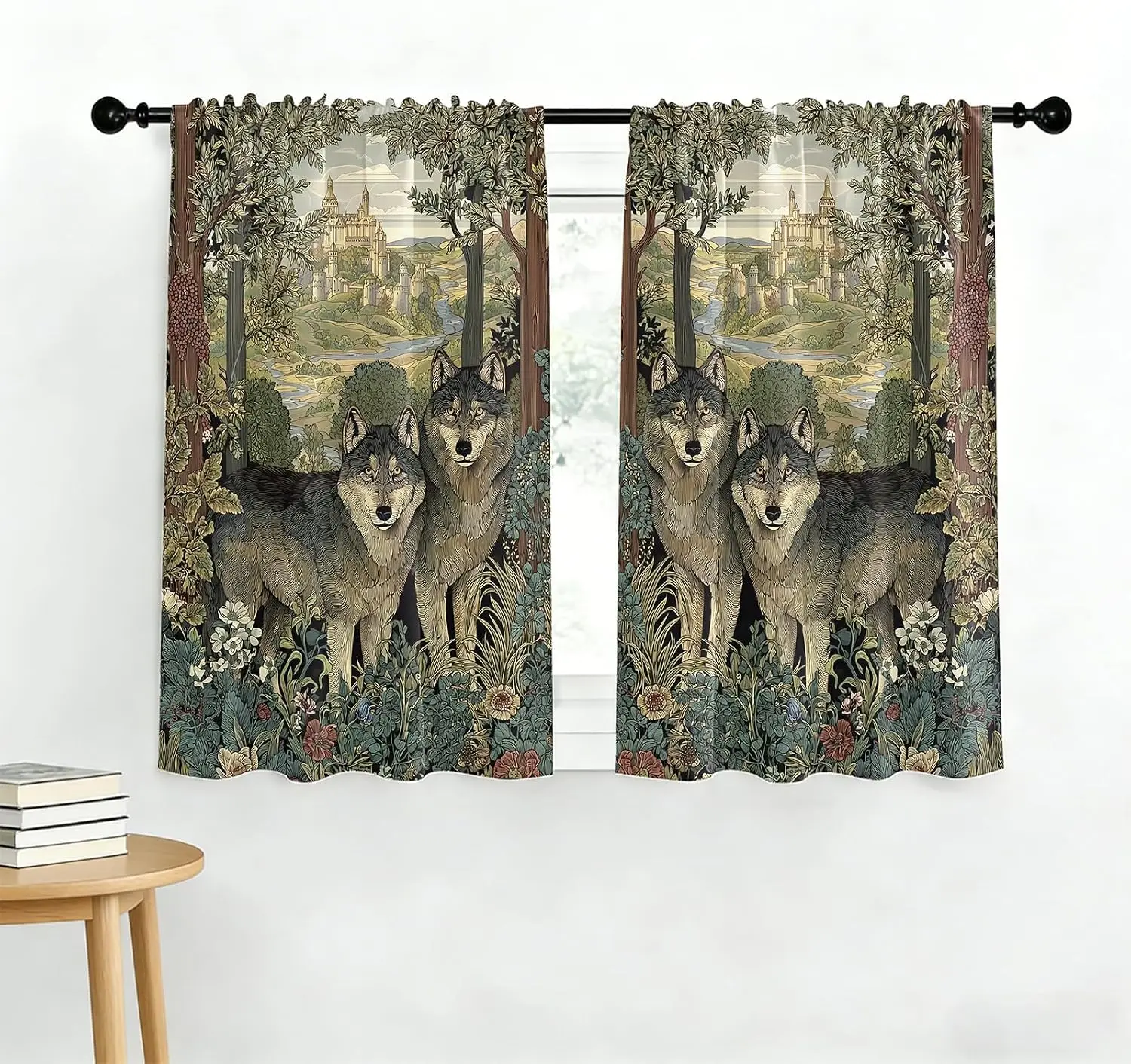 Gothic Fantasy Wolf Forest Curtains Pair 2Pcs Woodland Nature Aesthetic Window Drapes for Living Room Bedroom Home Decor