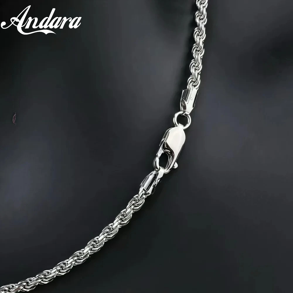 Hip Hop Men 925 Sterling Silver Twist Chain Necklace Spring Buckle Basic Necklace Simple Jewelry Fashion Women Accessories