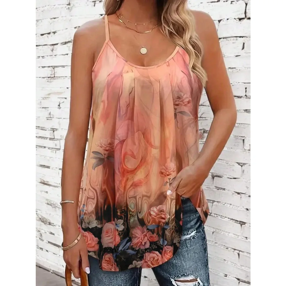 

Плюс размер, новая женская красочная майка с принтом, повседневная свободная майка без рукавов, женская повседневная майка без рукавов с квадратным вырезом