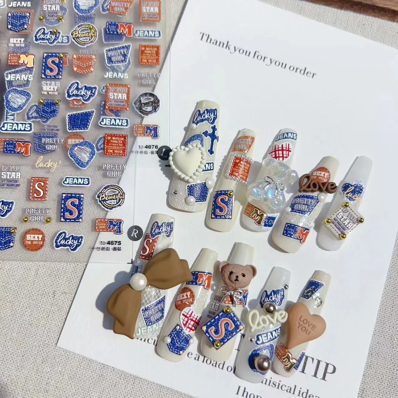 

3D Denim Cat Nail Art Stickers Ins Vintage DIY Furniture Decals Laptop Stickers Scrapbook Decor Star Relief Craft Accessories